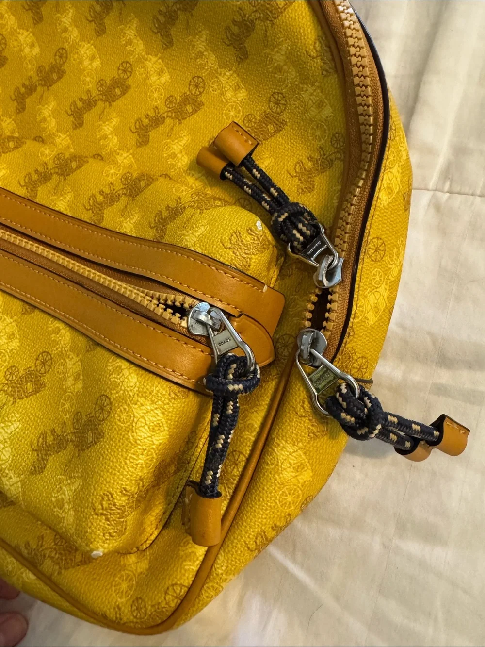 Coach Yellow Signature Compact Backpack with Tan Trim
